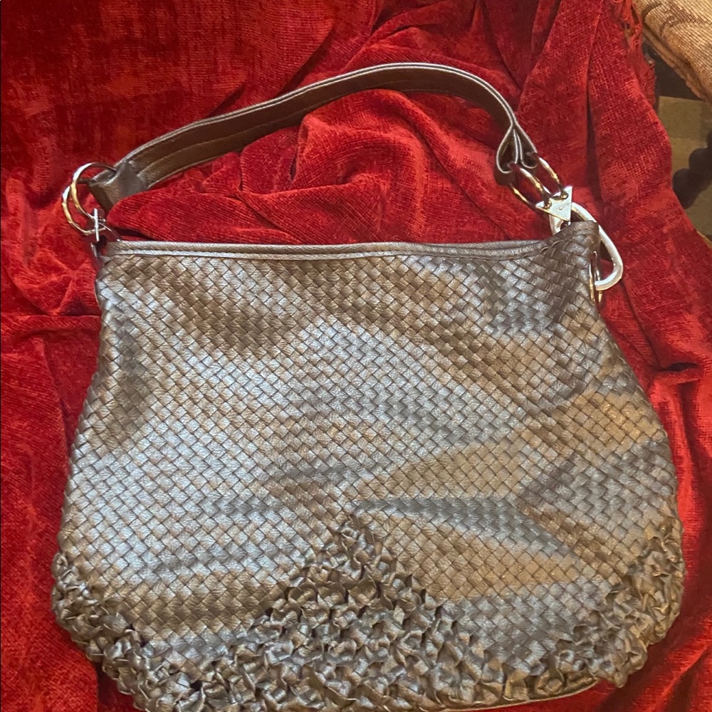 Woven pewter bag.